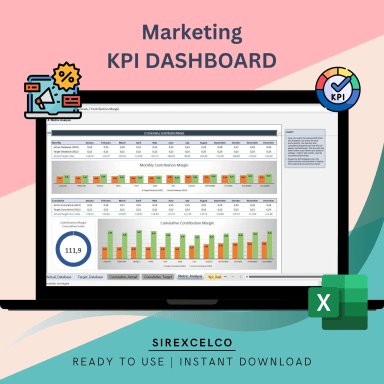 Marketing KPI Report Excel Template | Track Monthly & Cumulative Metrics | Dynamic Charts and Performance Analysis