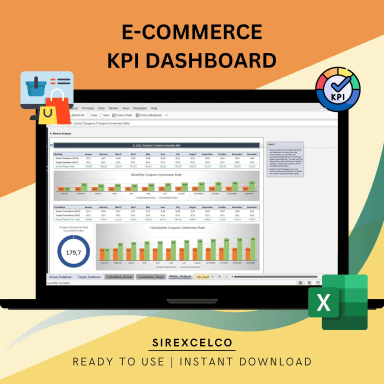 E-commerce KPI Dashboard Excel Template | Track & Compare E-commerce Metrics | Monthly Cumulative Performance Dashboard