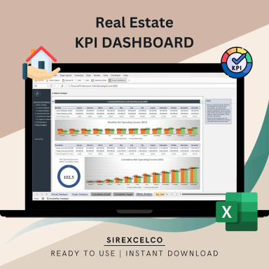 Real Estate KPI Dashboard Excel Template | Dynamic Real Estate Performance Tracker | Monthly & Cumulative KPI Metrics An