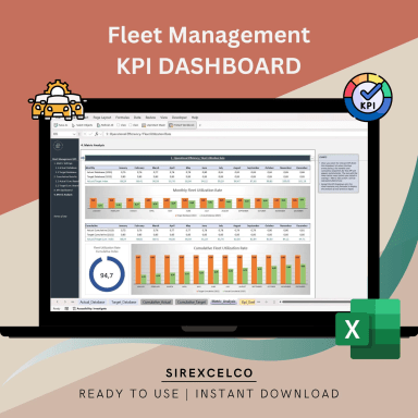 Fleet Management KPI Dashboard Excel Template, KPI Report, Dynamic Editable Performance Tracking Tool, Reporting File