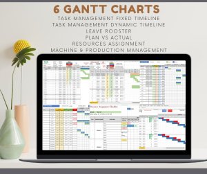6 Excel Gantt Charts Bundle | Task Management – Timelines, Leave, Plan vs Actual, Resource & Machine Tracking