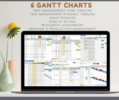6 Excel Gantt Charts Bundle | Task Management – Timelines, Leave, Plan vs Actual, Resource & Machine Tracking