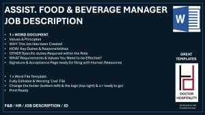 Job Description Assistant Food & Beverage Manager - Word Document.