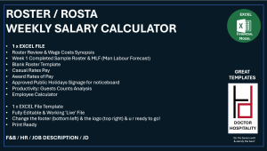 STAFF SCHEDULE - Restaurant / Bar Roster, Costed template