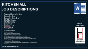 8 x Job Descriptions Food & Beverage Kitchen Division, 19 Pages - Word Document
