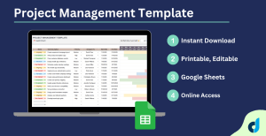Project Management Template | Google Sheets | Project Management Spreadsheet | Gantt Chart & Kanban Board & Dashboard