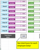 Excel Easy to use Staff Timesheet Weekly Hours calulation and Location ...