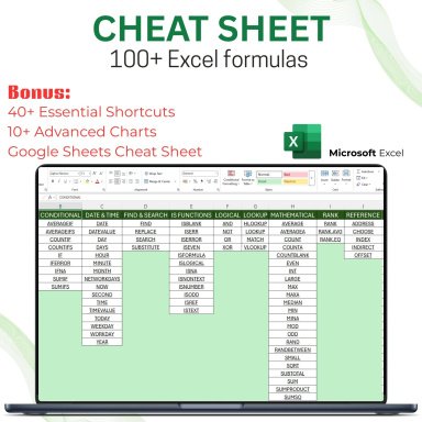 Excel Cheat Sheet: 100+ Formulas, Shortcuts, Advanced Charts + Google Sheets Cheat Sheet