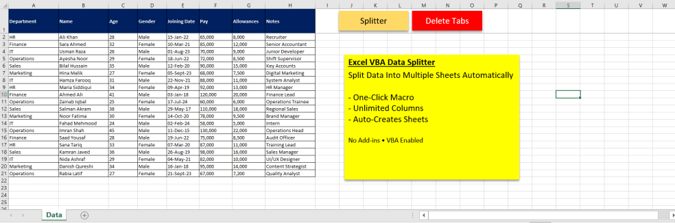 Excel VBA Data Splitter – Automatically Split Data Into Multiple Sheets ...
