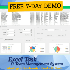 eTask FREE DEMO: Full Excel Task & Team System (7-Day Trial)