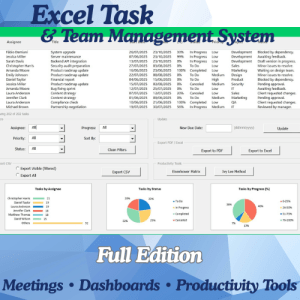 eTask – Excel Task Manager & Team Planner Template (Full Edition) | Multilingual Productivity System with VBA Tools