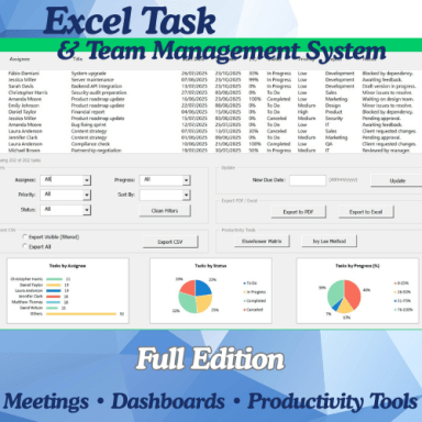 eTask – Excel Task Manager & Team Planner Template (Full Edition) | Multilingual Productivity System with VBA Tools