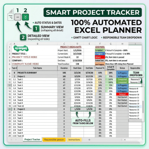 Project Progress & Task Status Tracker Excel Template | Automated Project Management Dashboard