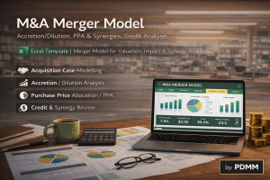 M&A Merger and Acquisition Model Suite – Accretion/Dilution, PPA, Synergies, Credit Analysis & Dashboard