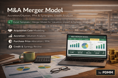 M&A Merger and Acquisition Model Suite – Accretion/Dilution, PPA, Synergies, Credit Analysis & Dashboard