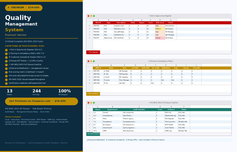 Quality Management System Template Excel – Free QMS Tracker (ISO 9001 ...