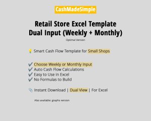 Retail Store Excel Weekly + Monthly Cash Flow
