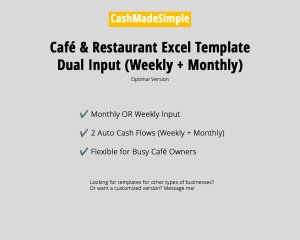 Restaurant Excel Weekly + Monthly Cash Flow