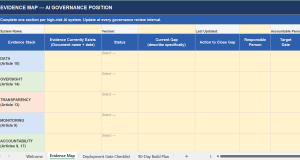 AI Governance Evidence Toolkit — Evidence Map, Deployment Gate & 90-Day Build Plan