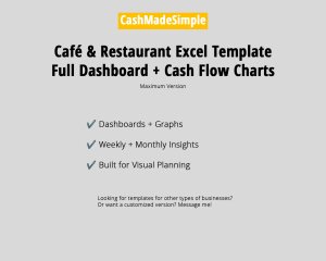 Restaurant Excel Weekly + Monthly Cash Flow with Graphs