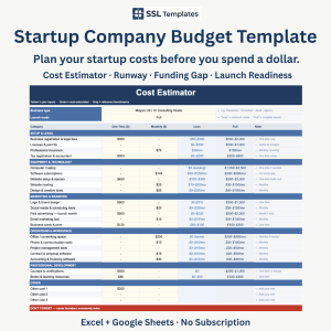 Startup Cost Estimator & Runway Calculator — 6-Tab Excel Financial Planning Template for Pre-Launch Founders