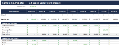 13-Week Rolling Cash Flow Forecast — Excel Template (Built by an FCA)