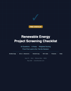 Renewable Energy Project Screening Checklist — Go/No-Go Decision Framework (Free)