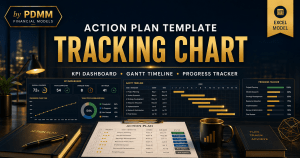 Action Plan Template with Tracking Chart, KPI Dashboard, Gantt Timeline & Progress Tracker Excel Model