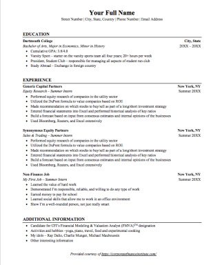 Investment Banking IB Resume Word Template