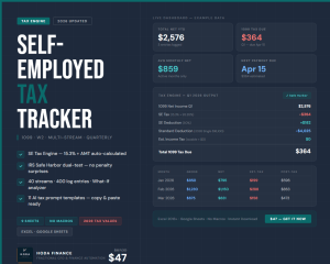 Self Employed Tax Tracker 2026 — Freelance 1099 Quarterly Tax Planner | W2 & Multi-Stream Income | Excel & Google Sheets