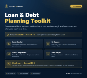 AI-Powered Loan & Debt Toolkit for Excel — Amortization, Refinance, Compare & Payoff (5 Tools)