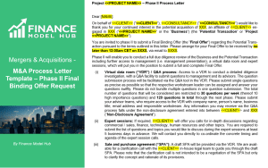 M&A Process Letter Template – Phase II Final Binding Offer Request