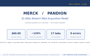 Biotech M&A Model (Excel) — Merck/Pandion $1.85bn Deal Teardown | rNPV · Football Field · ASC 805