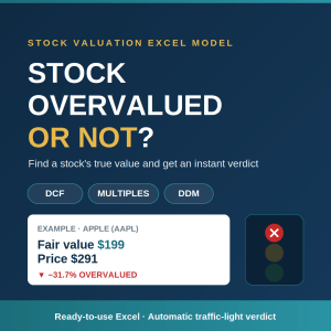 Stock Valuation Model — DCF, Comparable Multiples & DDM with Automatic Over/Undervaluation Verdict (Excel)