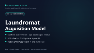 Laundromat Acquisition & Underwriting Model — SBA 7(a) DSCR, SDE & IRR (Excel + Google Sheets)