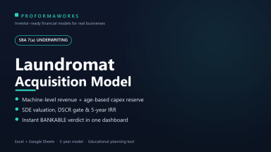 Laundromat Acquisition & Underwriting Model — SBA 7(a) DSCR, SDE & IRR (Excel + Google Sheets)