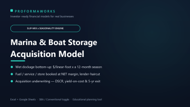 Marina & Boat Storage Acquisition & Underwriting Financial Model (Excel + Google Sheets)