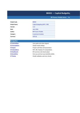 Capital Budgeting Model — NPV, IRR & Investment Decision Excel Template