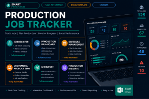 Production Job Tracker Excel Template | Production Planning Dashboard | Work Order Management | Manufacturing KPI Report