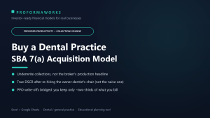 Dental Practice Acquisition & SBA Underwriting Financial Model (Excel + Google Sheets)