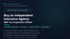 Independent Insurance Agency (P&C) Acquisition & SBA Underwriting Financial Model (Excel + Google Sheets)