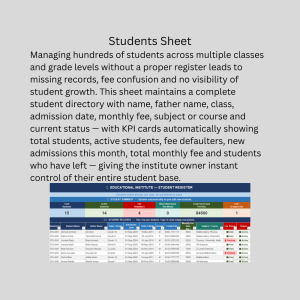 Educational Institute & Tuition Centre Tracker | Excel KPI Dashboard | Students, Fee Collection, Classes