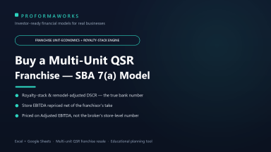 Multi-Unit QSR Franchise Resale Acquisition & SBA Underwriting Financial Model (Excel + Google Sheets)