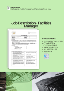 Job Description - Facilities Manager (Facilities Manager Job Responsibilities, Job Specification for Facilities Manager)
