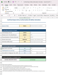 Confined Space Ventilation & Entry Authorization Calculator