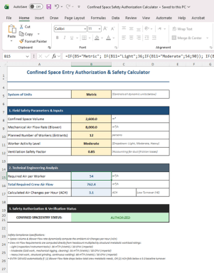 Confined Space Ventilation & Entry Authorization Calculator