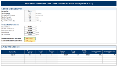 Pipeline Pressure Testing Safe Distance & Stored Energy Calculator (ASME PCC-2)