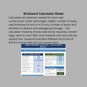 Construction Materials Calculator | Excel | Brickwork, Concrete, Plaster, Paint & Tiles | Quantity & Cost Estimator | Rs