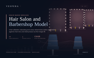 Hair Salon & Barbershop Financial Model - Chair Utilisation & Revenue per Chair (Excel)