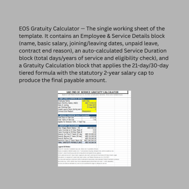 UAE End of Service Gratuity Calculator – Excel Tool Based on Federal Decree-Law No. 33 of 2021